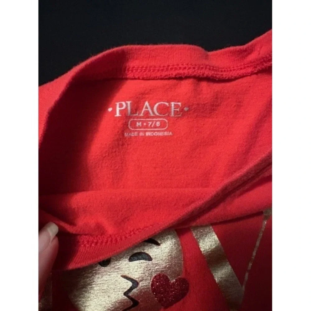 Childrens Place size 7/8 red tee with LOVE and emoji faces